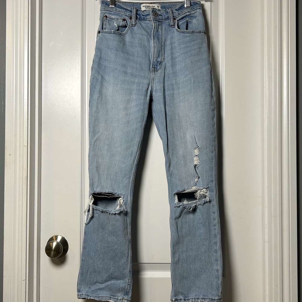 Abercrombie & Fitch The Ankle‎ Straight Ultra High Rise Distressed Denim Jeans